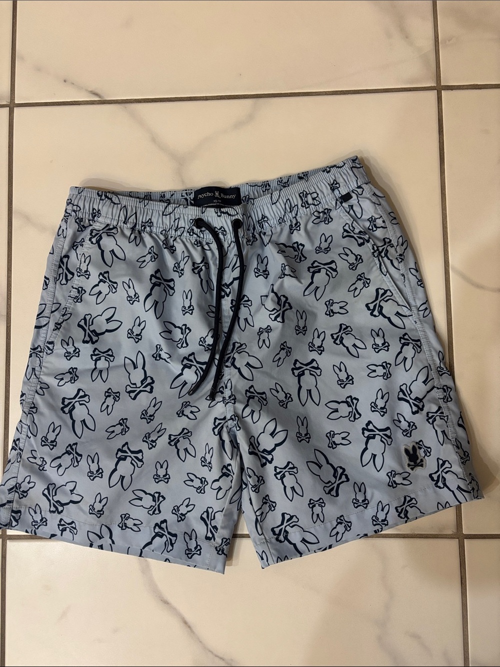 Psycho Bunny Light Blue Swim Trunks with Navy Bunny Print